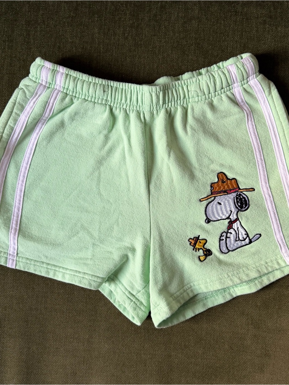 Peanuts Mint Green Women's Athletic Shorts with Snoopy Patch